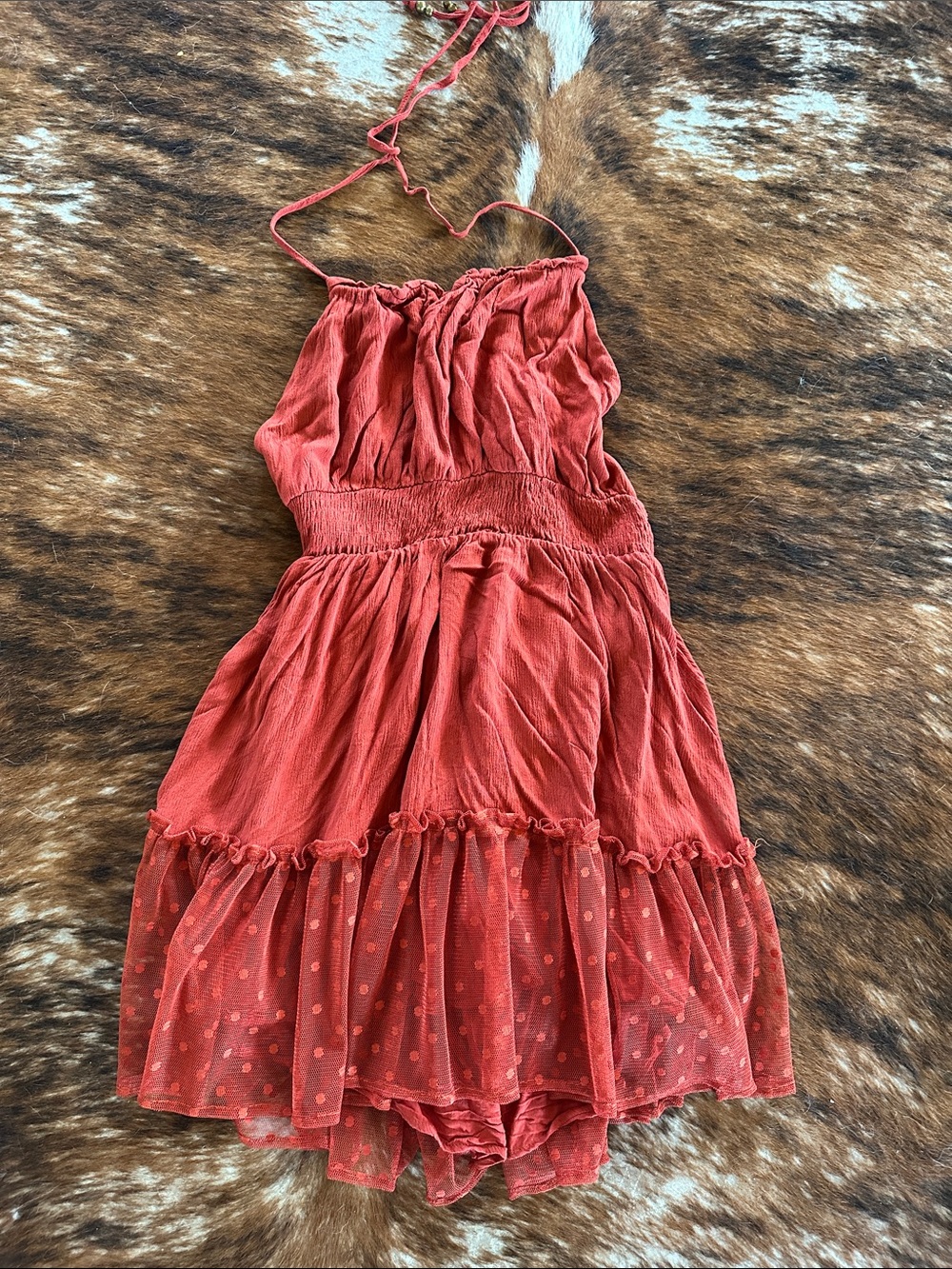 Rusty red open back tie dress